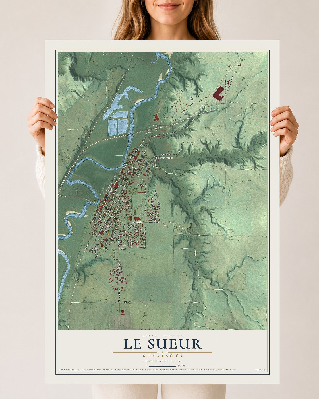 Map of Le Sueur, Minnesota, 24 x 36 inch unframed archival matte print
