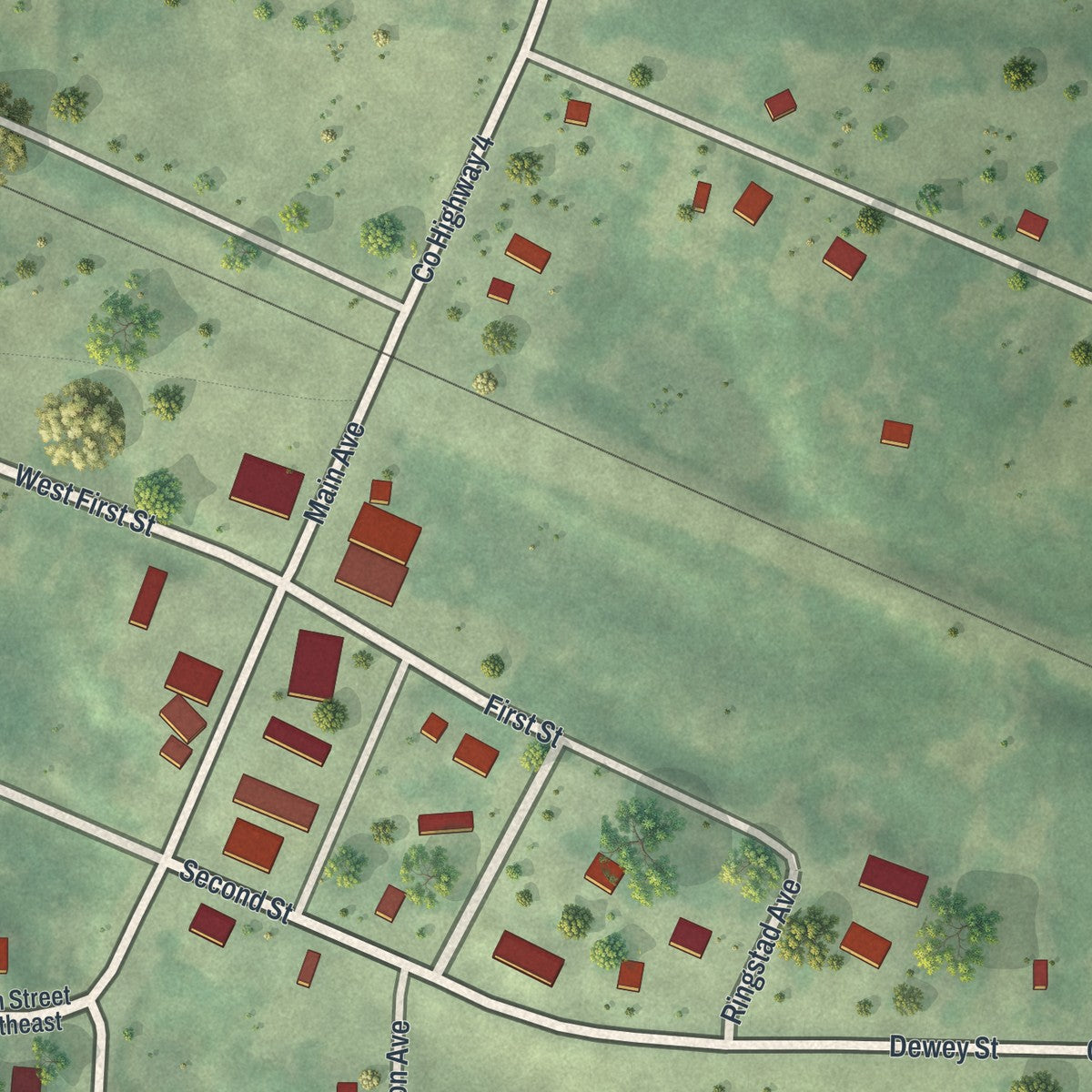Second close-up of the map of Lengby, Minnesota print showing more streets and buildings