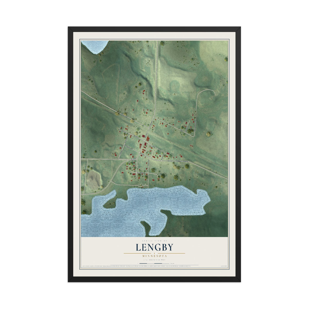 Map of Lengby, Minnesota, 12 x 18 inch print in a black wood frame