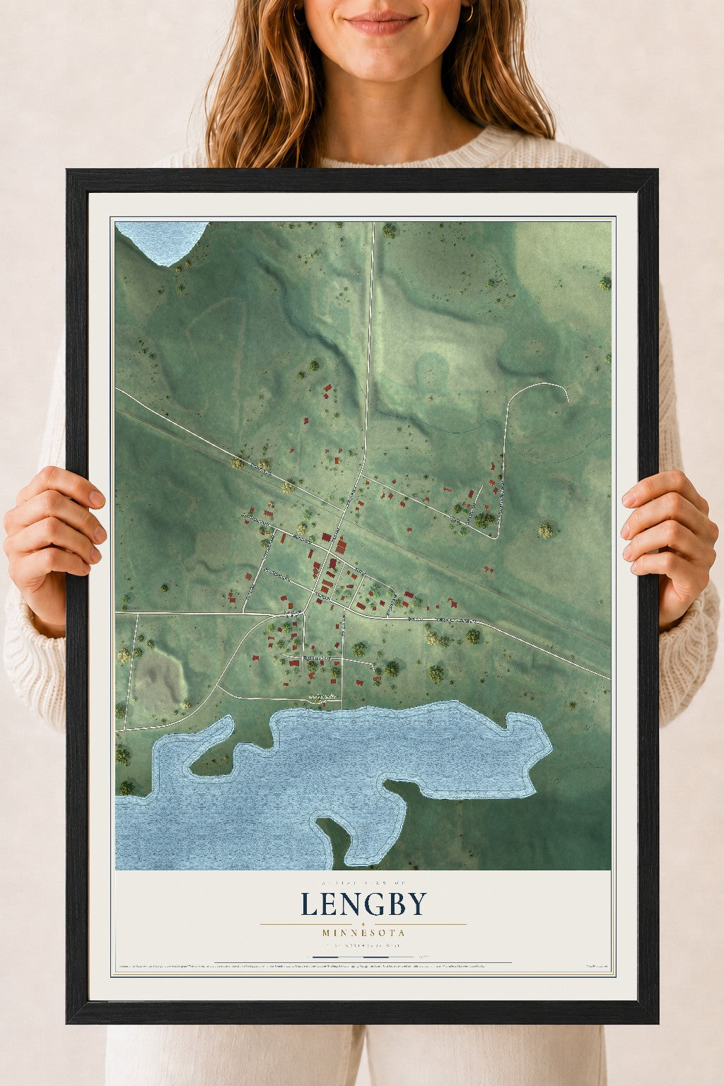 Map of Lengby, Minnesota, 18 x 24 inch print in a black wood frame