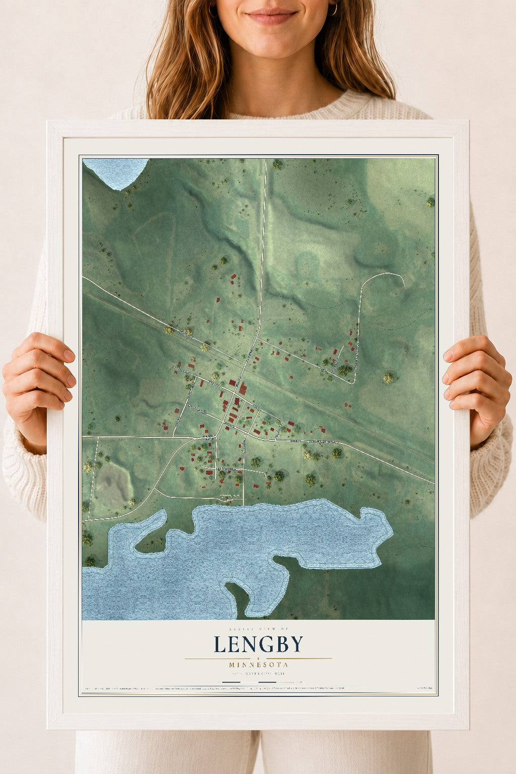Map of Lengby, Minnesota, 18 x 24 inch print in a white wood frame