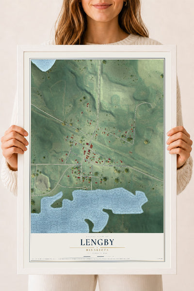 Map of Lengby, Minnesota, 18 x 24 inch print in a white wood frame