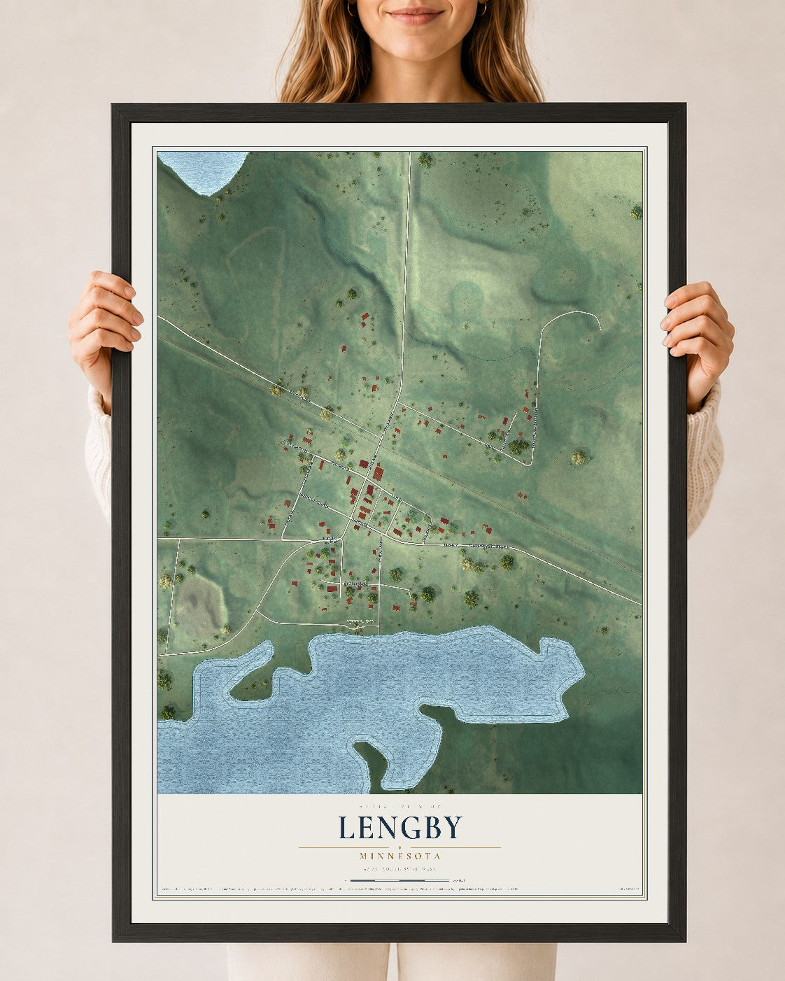 Map of Lengby, Minnesota, 24 x 36 inch print in a black wood frame