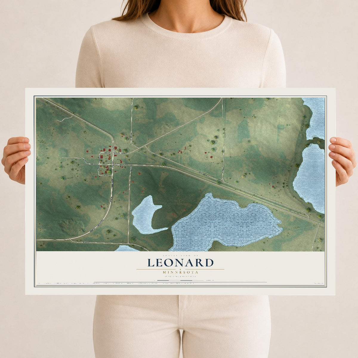 Map of Leonard, Minnesota, 12 x 18 inch unframed archival matte print