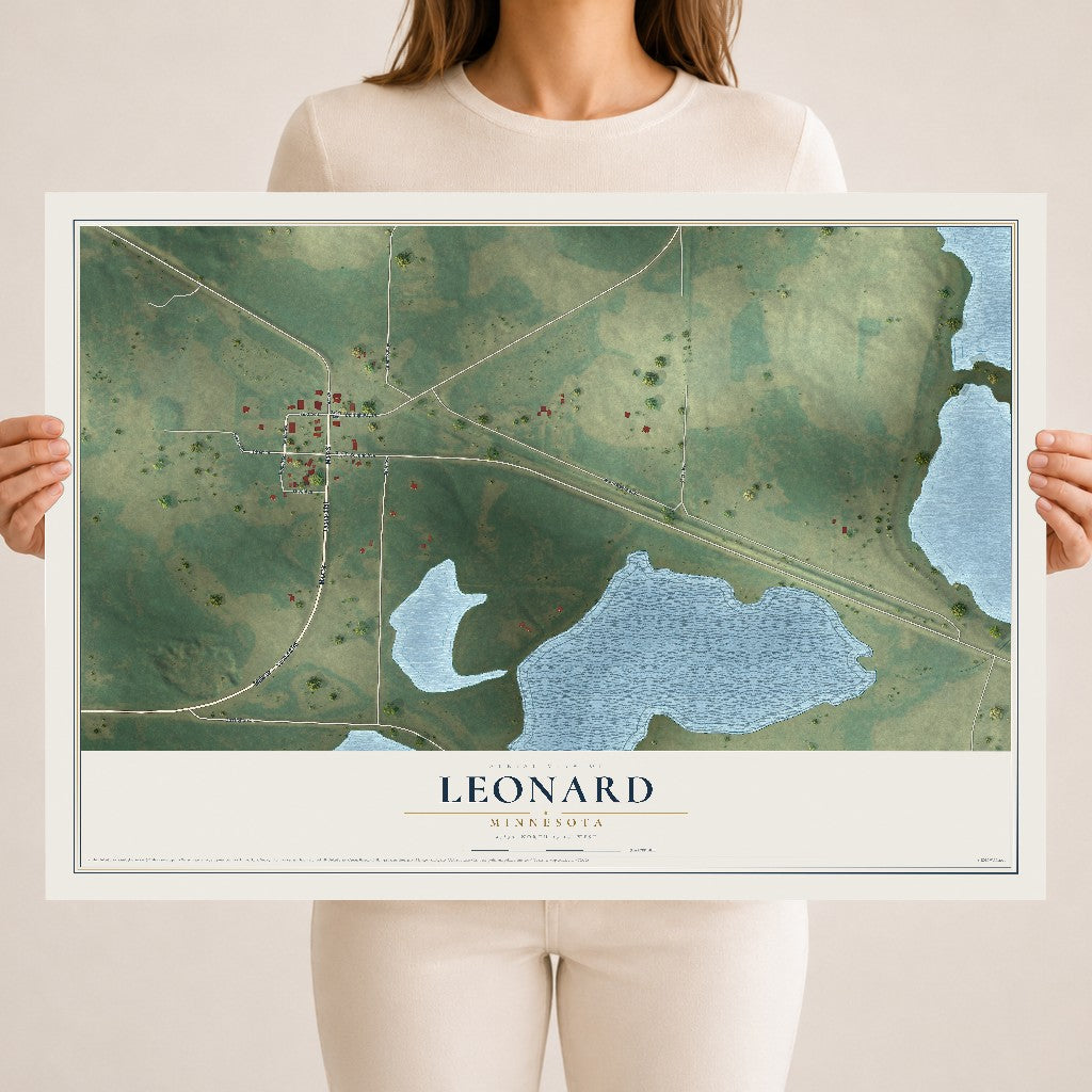Map of Leonard, Minnesota, 18 x 24 inch unframed archival matte print