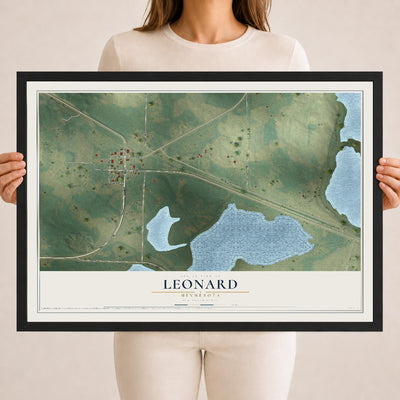 Map of Leonard, Minnesota, 18 x 24 inch print in a black wood frame