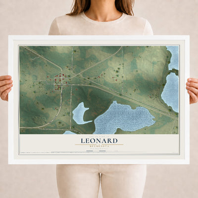 Map of Leonard, Minnesota, 18 x 24 inch print in a white wood frame