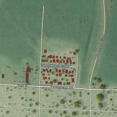Second close-up of the map of Leonidas, Minnesota print showing more streets and buildings