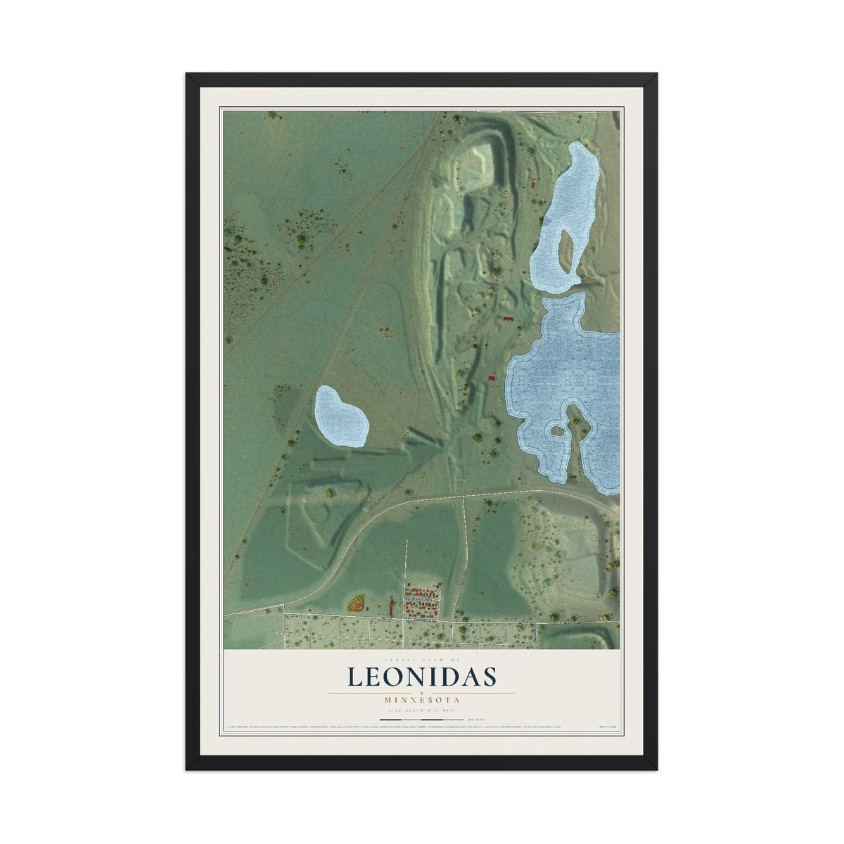 Map of Leonidas, Minnesota, 12 x 18 inch print in a black wood frame