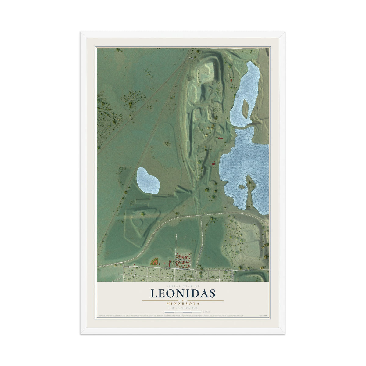 Map of Leonidas, Minnesota, 12 x 18 inch print in a white wood frame