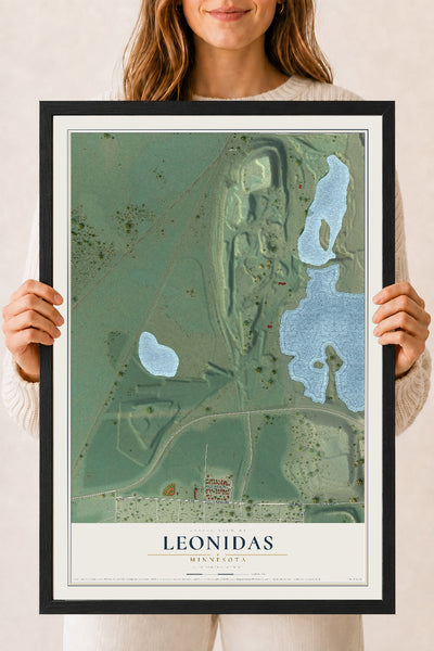 Map of Leonidas, Minnesota, 18 x 24 inch print in a black wood frame