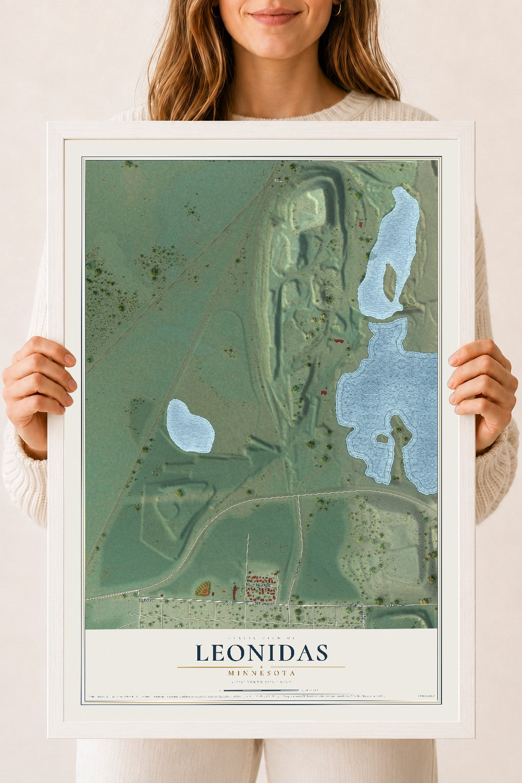 Map of Leonidas, Minnesota, 18 x 24 inch print in a white wood frame