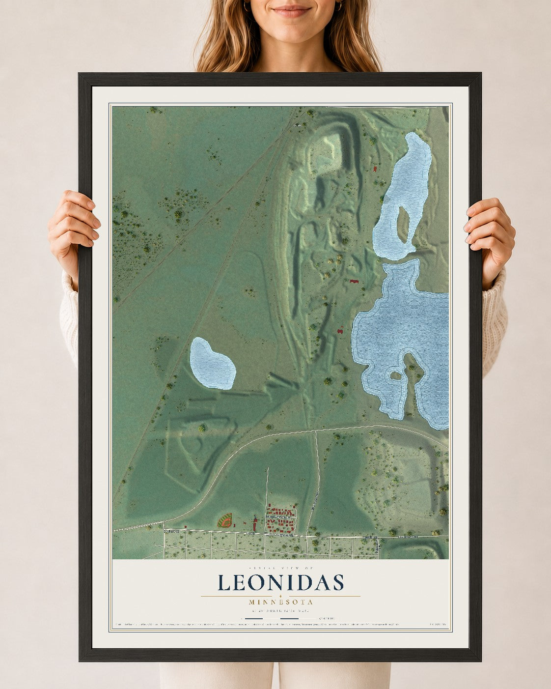 Map of Leonidas, Minnesota, 24 x 36 inch print in a black wood frame