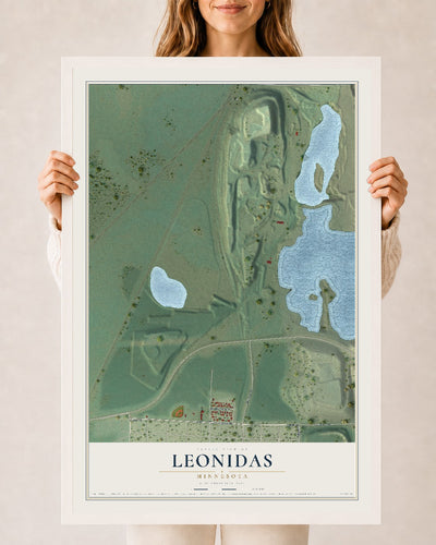 Map of Leonidas, Minnesota, 24 x 36 inch print in a white wood frame