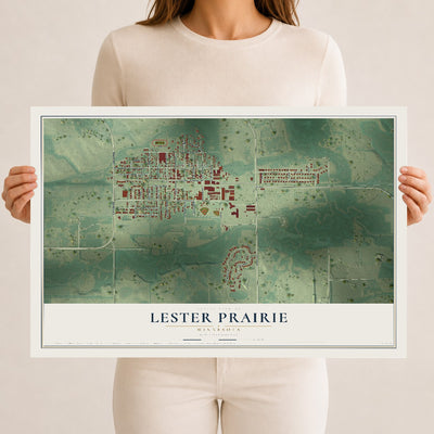 Map of Lester Prairie, Minnesota, 12 x 18 inch unframed archival matte print