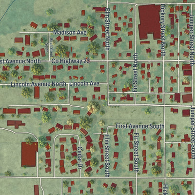 Close-up of the map of Lester Prairie, Minnesota print showing street and building detail