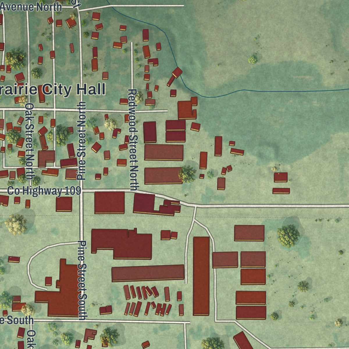 Second close-up of the map of Lester Prairie, Minnesota print showing more streets and buildings