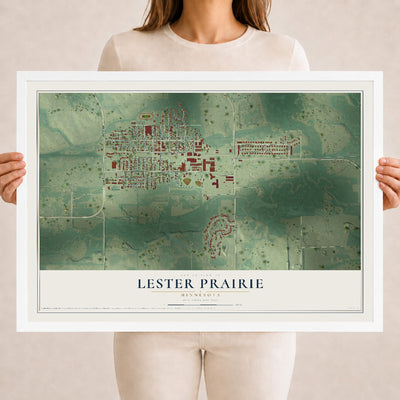 Map of Lester Prairie, Minnesota, 18 x 24 inch print in a white wood frame
