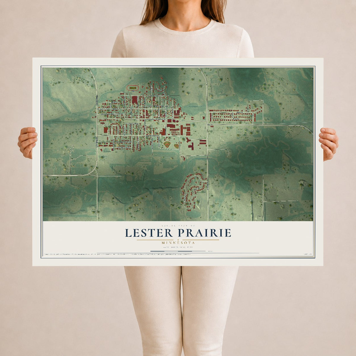 Map of Lester Prairie, Minnesota, 24 x 36 inch unframed archival matte print