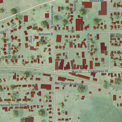Close-up of the map of Lewiston, Minnesota print showing street and building detail