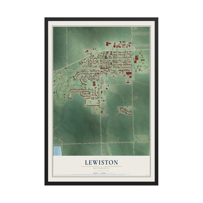 Map of Lewiston, Minnesota, 12 x 18 inch print in a black wood frame