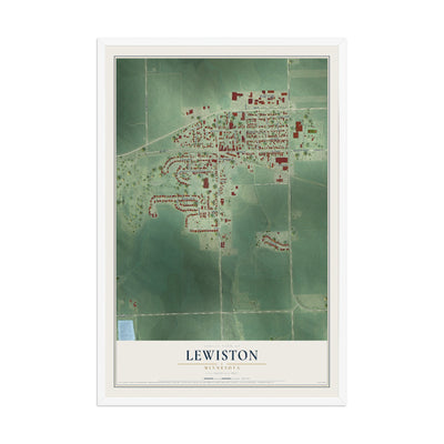 Map of Lewiston, Minnesota, 12 x 18 inch print in a white wood frame