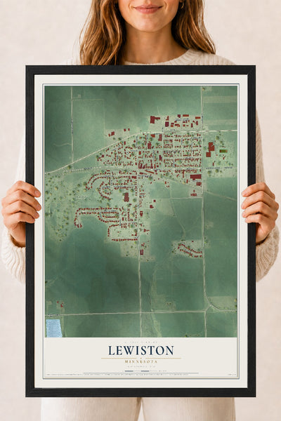 Map of Lewiston, Minnesota, 18 x 24 inch print in a black wood frame
