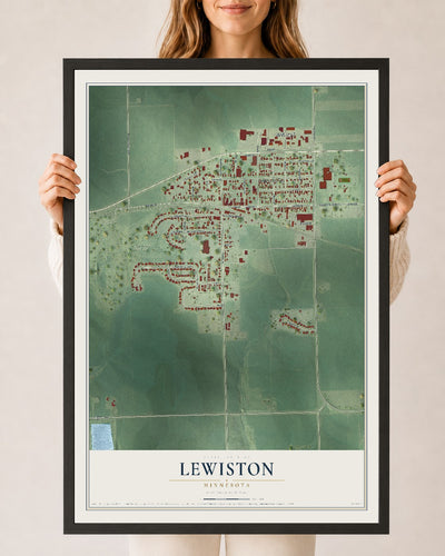 Map of Lewiston, Minnesota, 24 x 36 inch print in a black wood frame