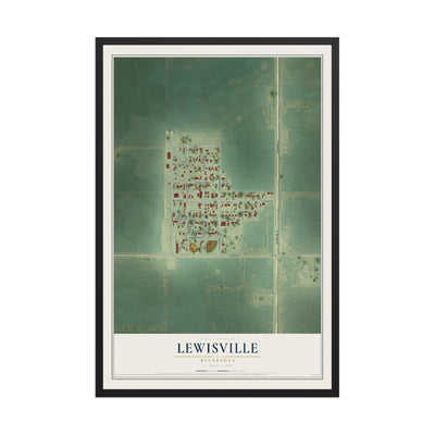 Map of Lewisville, Minnesota, 12 x 18 inch print in a black wood frame