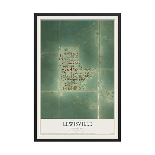 Map of Lewisville, Minnesota, 12 x 18 inch print in a black wood frame