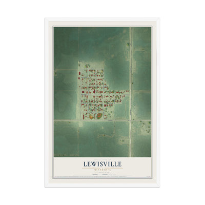 Map of Lewisville, Minnesota, 12 x 18 inch print in a white wood frame