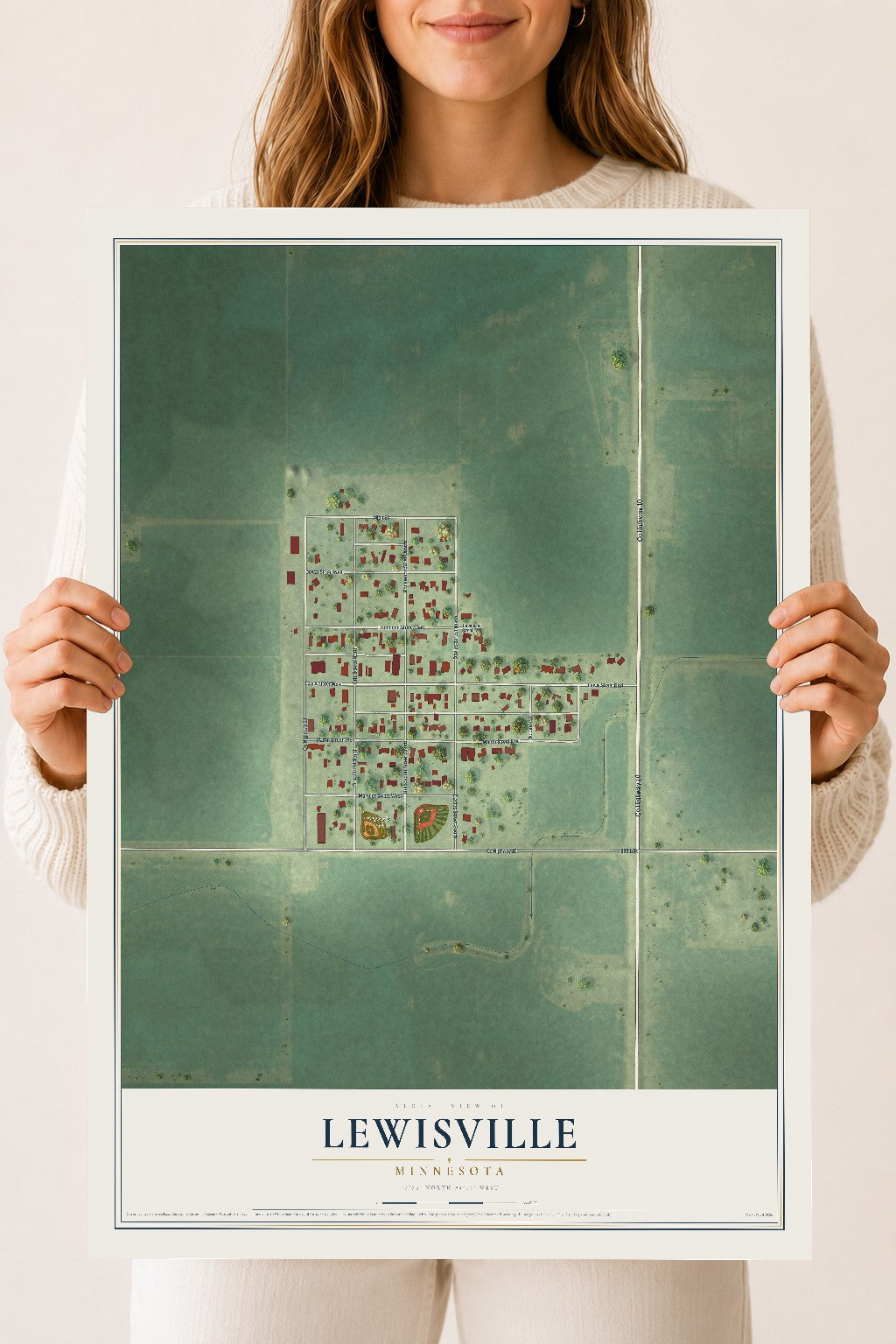 Map of Lewisville, Minnesota, 18 x 24 inch unframed archival matte print