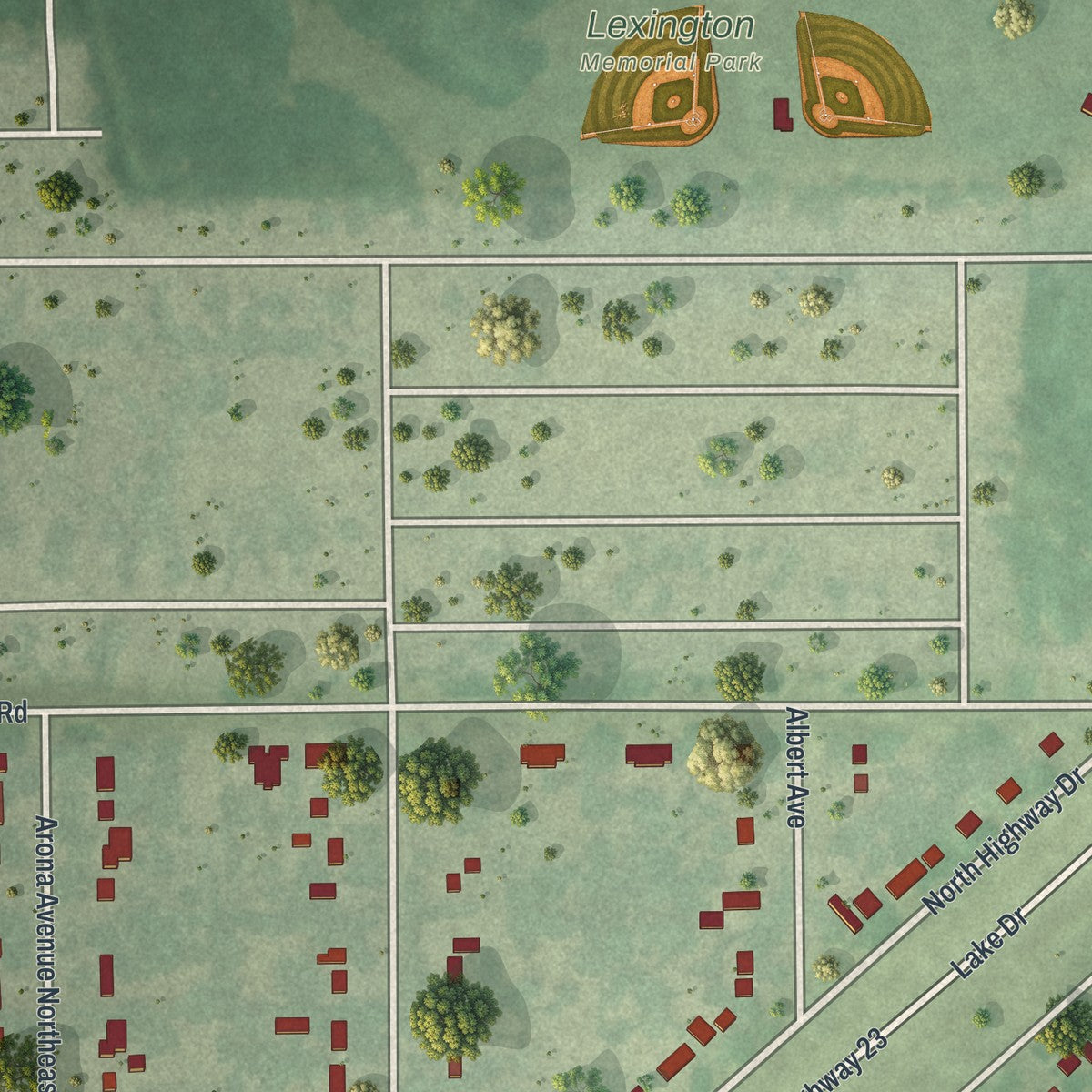 Second close-up of the map of Lexington, Minnesota print showing more streets and buildings