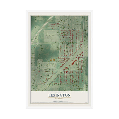 Map of Lexington, Minnesota, 12 x 18 inch print in a white wood frame