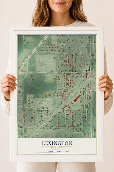 Map of Lexington, Minnesota, 18 x 24 inch print in a white wood frame