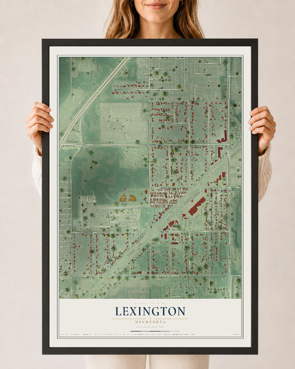 Map of Lexington, Minnesota, 24 x 36 inch print in a black wood frame