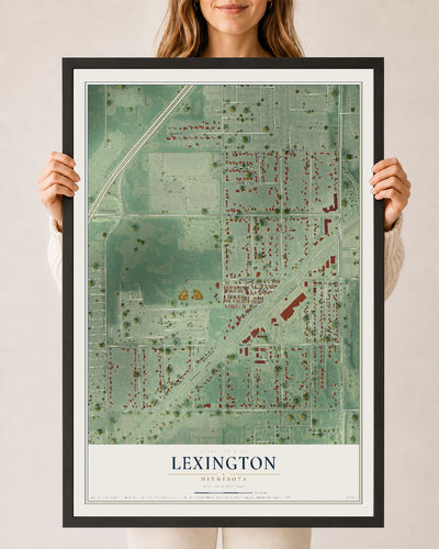 Map of Lexington, Minnesota, 24 x 36 inch print in a black wood frame