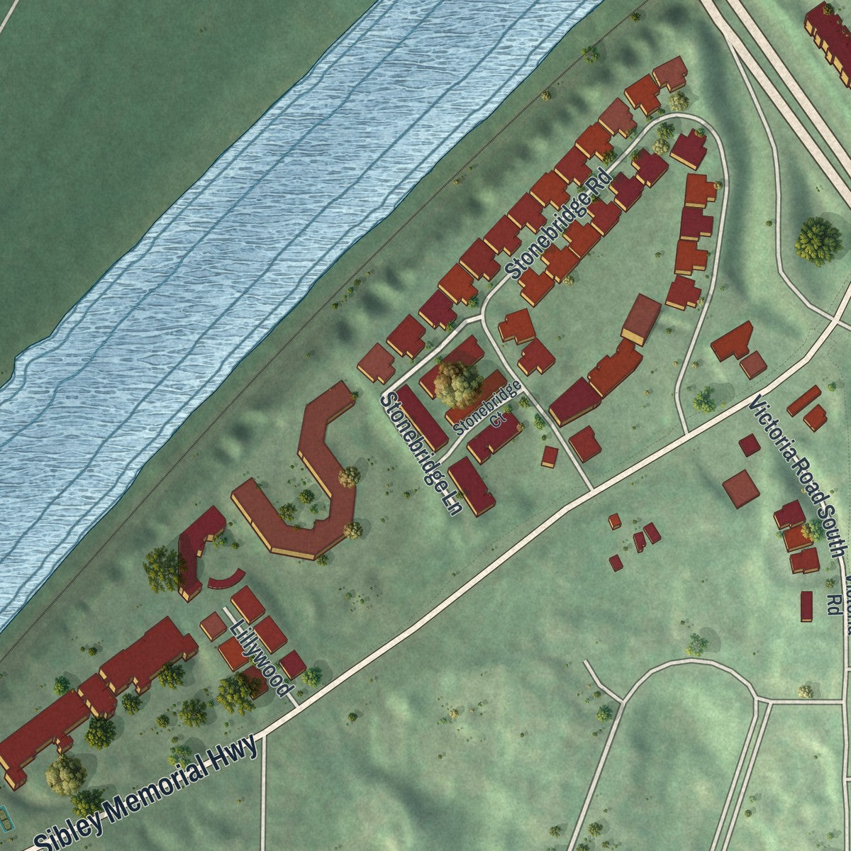 Close-up of the map of Lilydale, Minnesota print showing street and building detail