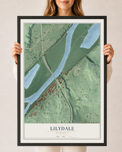 Map of Lilydale, Minnesota, 24 x 36 inch print in a black wood frame