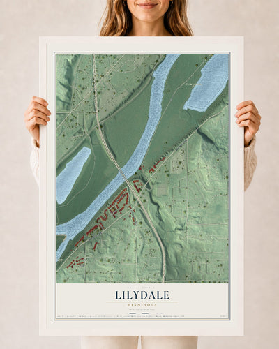Map of Lilydale, Minnesota, 24 x 36 inch print in a white wood frame