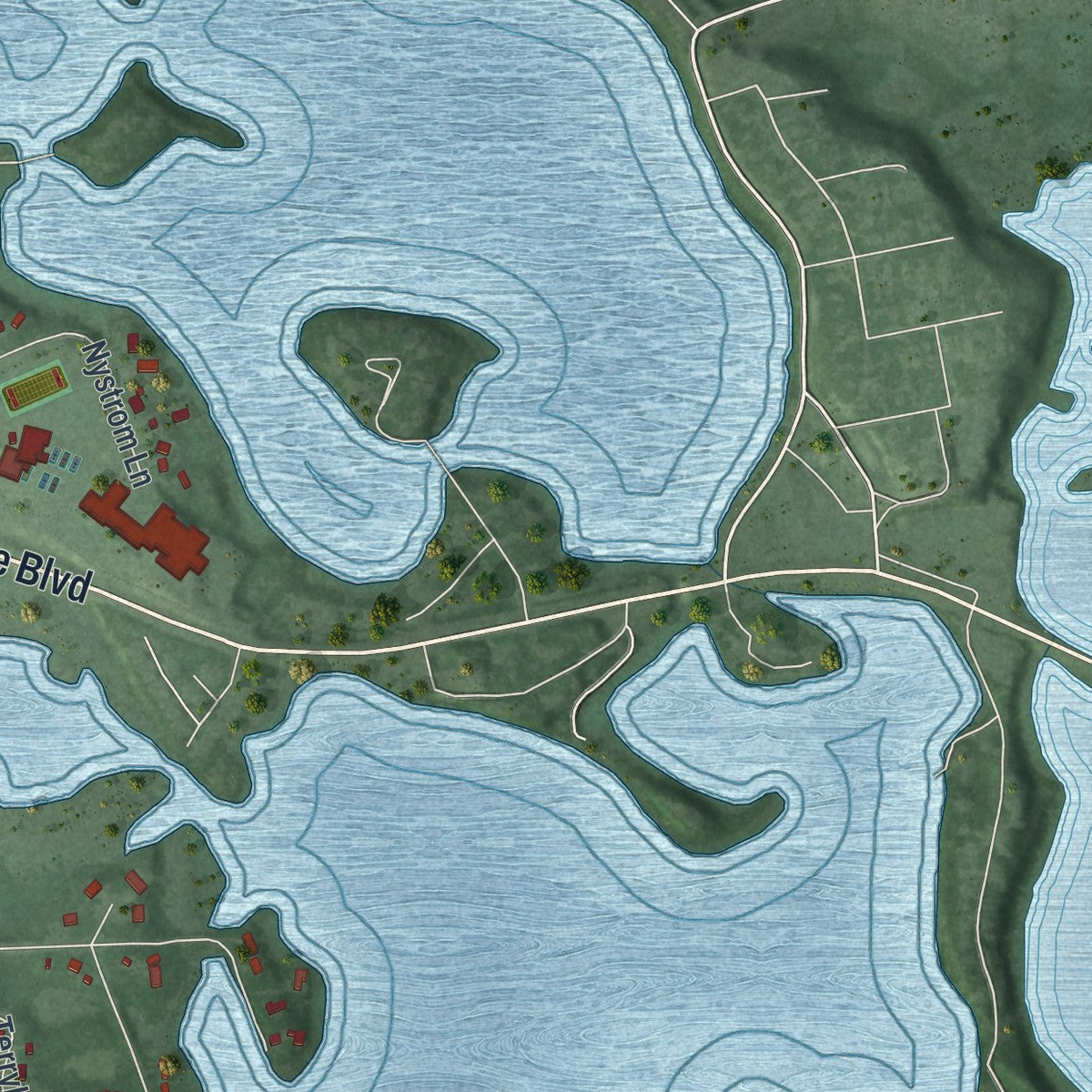 Close-up of the map of Lindstrom, Minnesota print showing street and building detail
