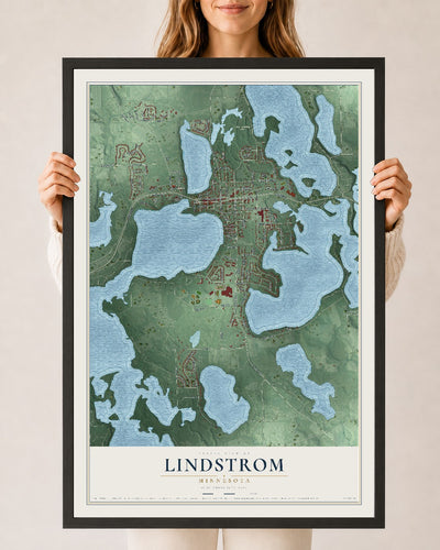 Map of Lindstrom, Minnesota, 24 x 36 inch print in a black wood frame