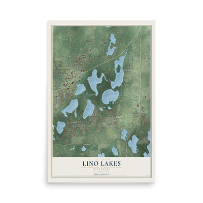 Map of Lino Lakes, Minnesota, 12 x 18 inch unframed archival matte print