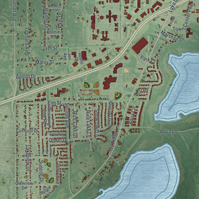 Close-up of the map of Lino Lakes, Minnesota print showing street and building detail
