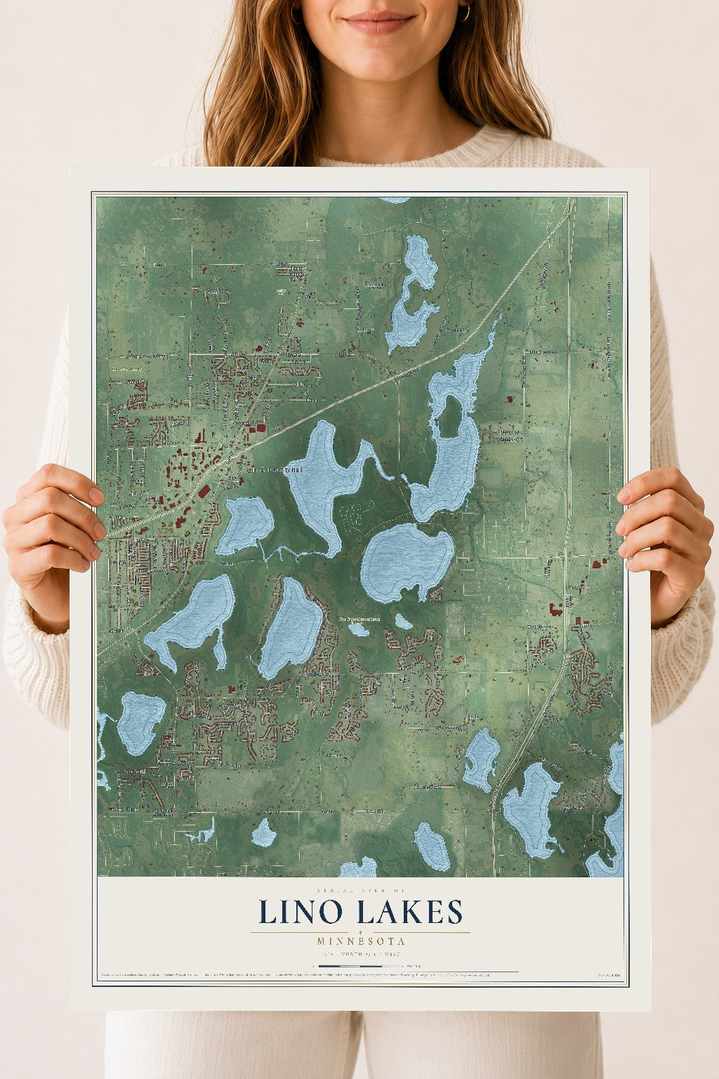 Map of Lino Lakes, Minnesota, 18 x 24 inch unframed archival matte print