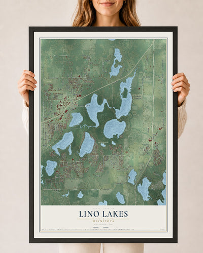 Map of Lino Lakes, Minnesota, 24 x 36 inch print in a black wood frame