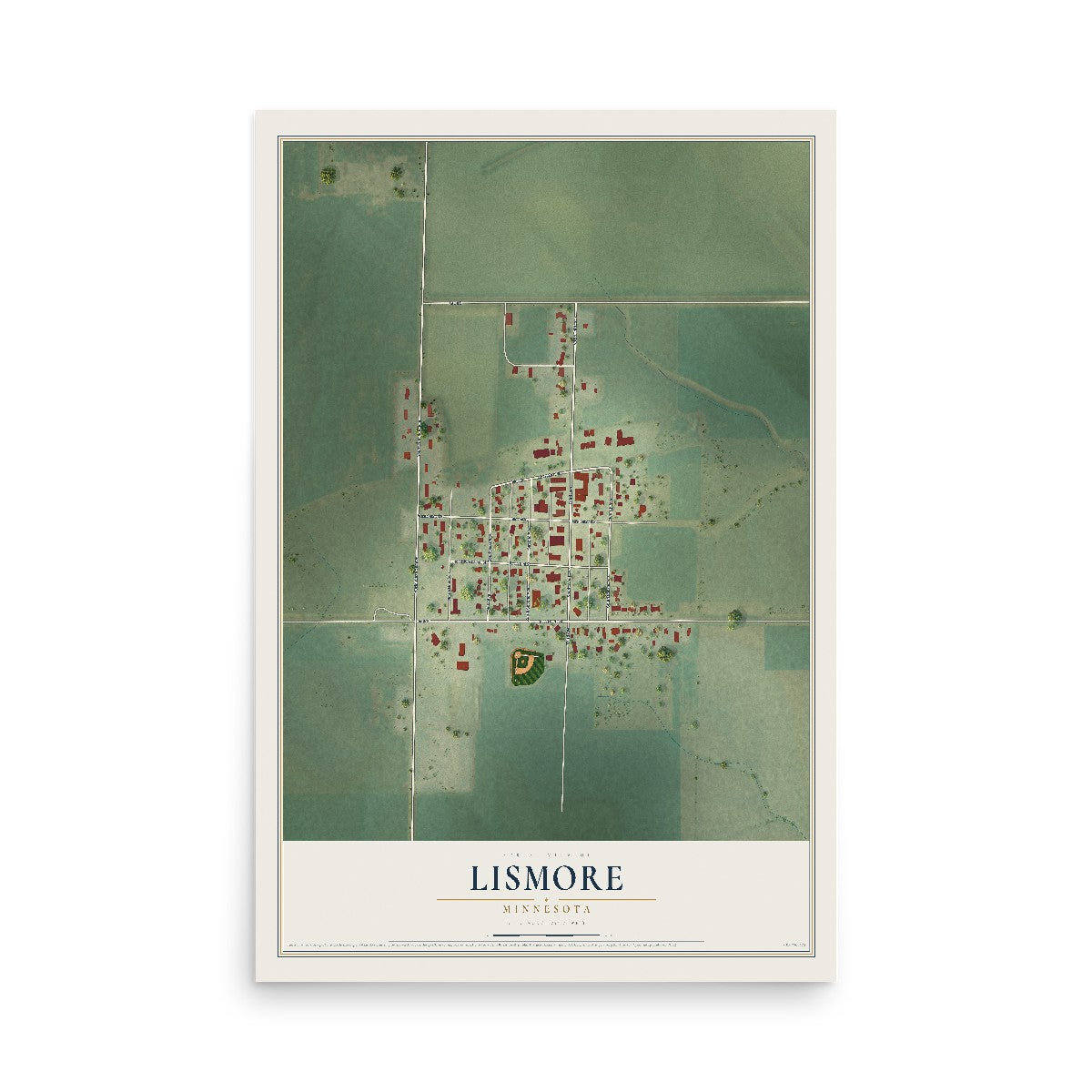 Map of Lismore, Minnesota, 12 x 18 inch unframed archival matte print