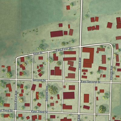 Close-up of the map of Lismore, Minnesota print showing street and building detail