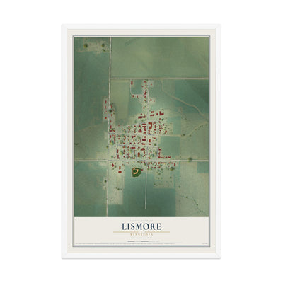 Map of Lismore, Minnesota, 12 x 18 inch print in a white wood frame
