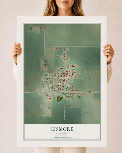Map of Lismore, Minnesota, 24 x 36 inch print in a white wood frame